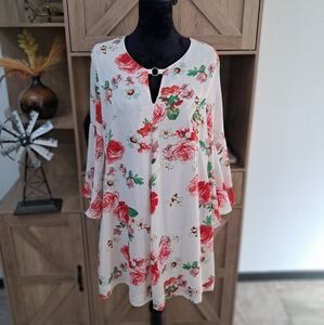 Umgee Dress Knee Length Floral Bell Sleeve Cutout Neckline Lined Fairycore